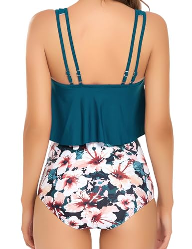 Image of Edelqual Tankini Swimsuits for Women High Waisted Bikini Sets Plus Size Two Piece Bathing Suits Tummy Control Swimwear
