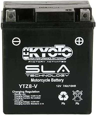 Batería moto Kyoto SLA GTZ8-V (YTZ8-V) AGM - Sin mantenimiento - 12 V 7 Ah - Dimensiones: 113 x 70 x 130 mm