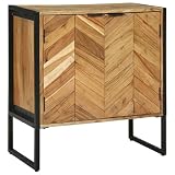 SKTQYQO Credenza in Legno Massello di Acacia 70x35x75 cm con Motivo Chevron, Struttura in Metallo Nero e Doppie Porte per Soggiorno o Sala da Pranzo - Soluzione di Archiviazione