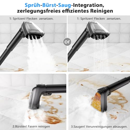 Sealong Dampfreiniger 1650W, Nasssauger mit 1250ML Wassertank, Waschsauger Teppichreiniger mit Hochtemperaturdampf für Teppich, Sofa, Vorhänge, Polster, Autositz, 12 kPa - Schwarz