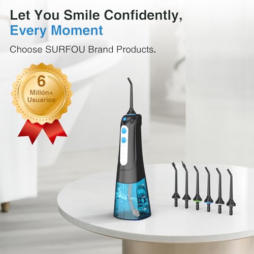 Miniatura 2 de Surfou Irrigador Dental Portatil Bucal Viaje, Irrigadores Dentales Bucales Limpiador Dientes Agua Presion, Profesional Inalambrico Irrigador-Dental Con Irradiador Limpieza Water Flosser For Teeth