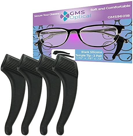 GMS Optical® Premium Grade Comfortable Silicone Anti-slip Holder for Glasses, Sunglasses, and Eye Wear - Ear Hook Eyeglass Temple Tip (2 pair - Black)