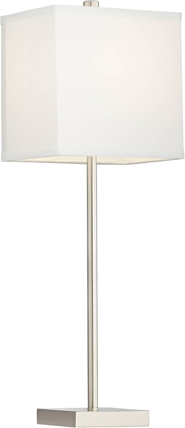 360 Lighting Franco Modern Minimalist Table Lamps 26.5" High Set of 2 with USB Charging Ports Brushed Nickel White Square Shade for Living Room Bedroom House Bedside Nightstand Home Office