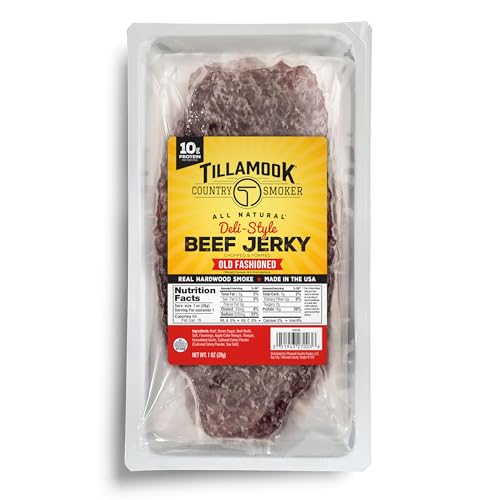 Tillamook Beef Jerky, Country Smoker Old Fashioned Deli Style Thin Sliced Slab, Low Carb, High Protein, Ready to Eat Keto Snacks, Chopped & Formed Slabs,12 Count Tray