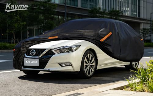 Image of Kayme 7 Layers Car Cover Custom Fit for Nissan Maxima (1988-2026) Waterproof All Weather for Automobiles, Outdoor Full Cover Rain Sun UV Protection.Black