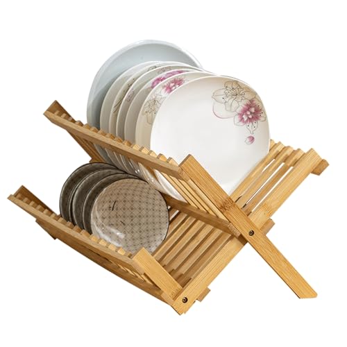 Scolapiatti pieghevole a 2 livelli, robusto ripiano da cucina naturale per asciugatura rapida, scolapiatti per piatti, coltelli, cucchiai