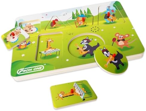 Wooden Puzzles for Toddlers 1-5, Sound Puzzle with 6 Farm Animals & Beethoven Music, Montessori Learning Gift for Boys & Girls, FSC Certified