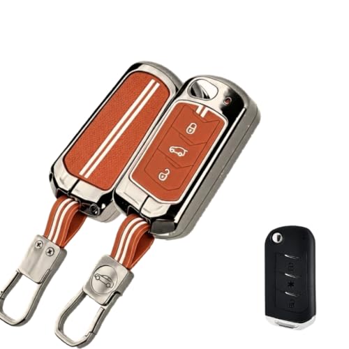 Image of Arika Metal Car Key Cover for Mahindra Scorpio N XUV300 XUV700 Tata Nexon Punch Altroz Tiago 2 /3 /4 Button Smart Key Case with Keychain (Key Shell-Brown)