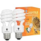 2 Pack 13-Watt Reptile Bulb Intense UVA UVB Light - 15.0 UVB Reptile Light Compact Florescent Terrarium Bulb Suitable for Desert Reptiles & Amphibians Promotes Natural Behavior CFL Bulb (13 Watt 15.0)