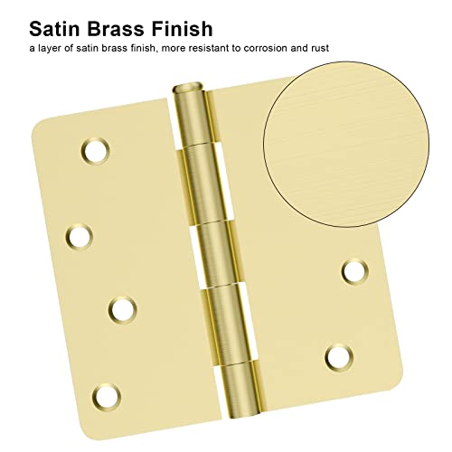 6 Pack Haliwu/Door Hinges Gold, 4 In Satin Brass Door Hinges Rounded Corner Hinges, Interior Door Hinges 1/4'' Radius Corner #TOP5