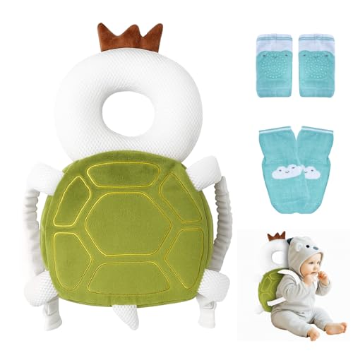 Baby Head Protector Backpack with a Pair of Non Slip Socks and Knee Pads, Baby Pillow Backpack for Falling, Crawling, Adjustable Toddler Head Protector for Infants 6–18 Months