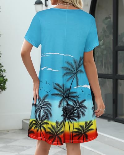 Image of CHICGAL Summer Dresses for Women V Neck Short Sleeve Casual Loose T Shirt Sundress Beach Cover Ups with Pockets 2026