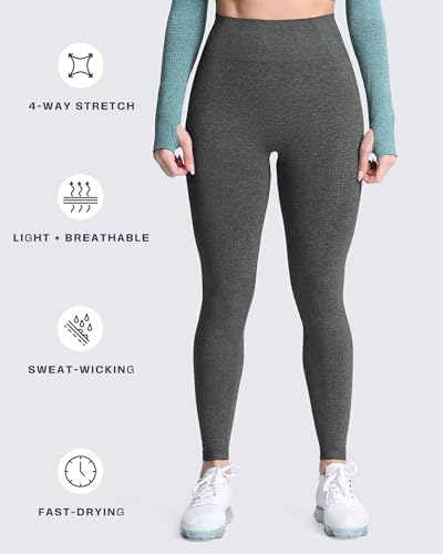 Aoxjox Seamless Workout Leggings for Women High Waist Vital Butt Lifting Tummy Control Yoga Pants 24'' (Army Green Marl, Small)