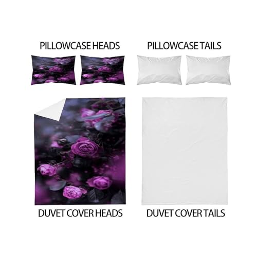 Linge de lit microfibre purple rose 3D douceur durable pour lit double