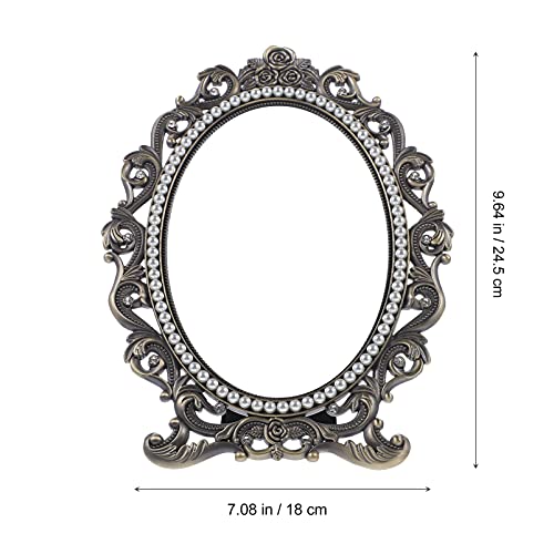 Espejo de maquillaje ovalado vintage de metal miniatura 6