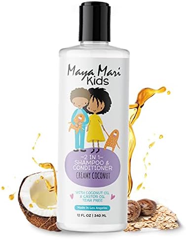 MAYA MARI Kids Shampoo and Conditioner 2 in 1 with Coconut Oil and Castor Oil | Sulfate Free and Tear Free Hair Detangler Curly Hair Products for Kids, 12 Fl Oz