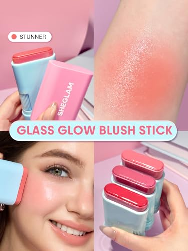 SHEGLAM Glass Glow Blush Stick Cream for Cheek and Lip, Waterproof Hydrating Tinted Solid Moisturizer Blendable Natural Grow Nude Face Blush Makeup-Stunner - Image 4