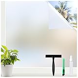 rabbitgoo Window Privacy Film for Glass Windows with Kit Decorative Clings UV Blocking Heat Control Static Cling Removable Bathroom Bedroom Door Home Coverings Pure, 17.5 x 78.7 inches