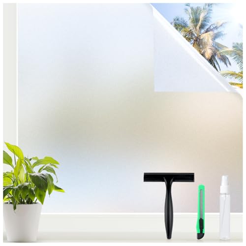 rabbitgoo Window Privacy Film for Glass Windows with Kit Decorative Clings UV Blocking Heat Control Static Cling Removable Bathroom Bedroom Door Home Coverings Pure, 23.6 X 78.7 inches