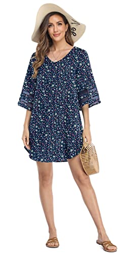 Jouica Womens Sun Dress Swimsuit Cover Ups,Flower Navy Blue,Xx-Large #TOP2