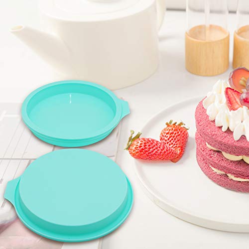 Set of 4 Silicone Cake Pan 6 inch Round Rainbow Cake Baking Molds Layer Cake Pan for Jumbo Pie Cake Vegetable Pancakes Pizza Crust, light green