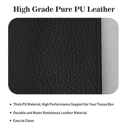 PARIERIS Tissue Box Cover Holder Square Tissue Cube Cover PU Leather Tissue Organizer with Bottom Belt for Bathroom, Tabletop, Car, Night Stands, Office, Home, Kitchen (2, Black) — view 5