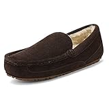 DREAM PAIRS Men's Au-loafer-01 House Slippers Moccasin Indoor Outdoor Fuzzy Furry Loafers Suede Leather Warm Comfortable Shoes Size 9.5, Brown