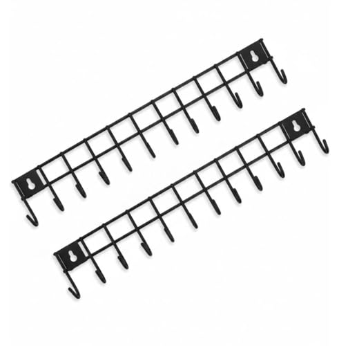 Image of 12 Hooks Wall Mounted Kitchen Utensil Hanger Rack | Heavy Duty Metal Storage Holder for Cooking Tools, Pans & Accessories | Space Saving Organizer for Kitchen & Bathroom (Black, 2 Pc)