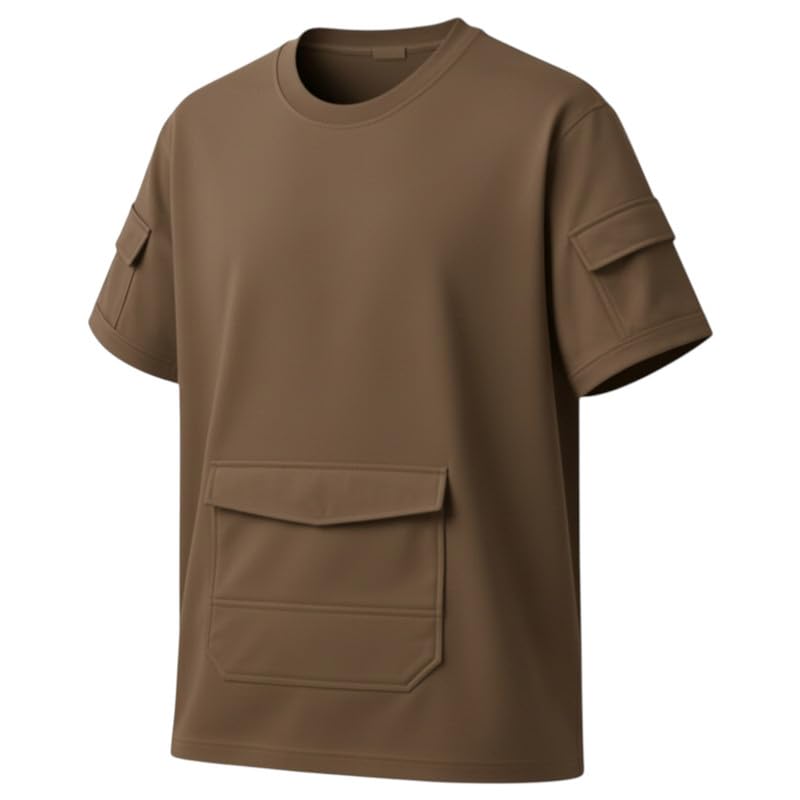 TFA Solid Cotton Blend | Oversized Round Neck | Cargo Pocket |T-Shirt for Men-image-43