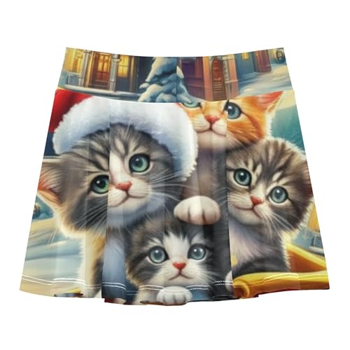 Custom Athletic Shorts Girls Skorts Toddler Tennis Skirts Cheer Skirt Cute Kittens Sleigh Snow Moon 4t2