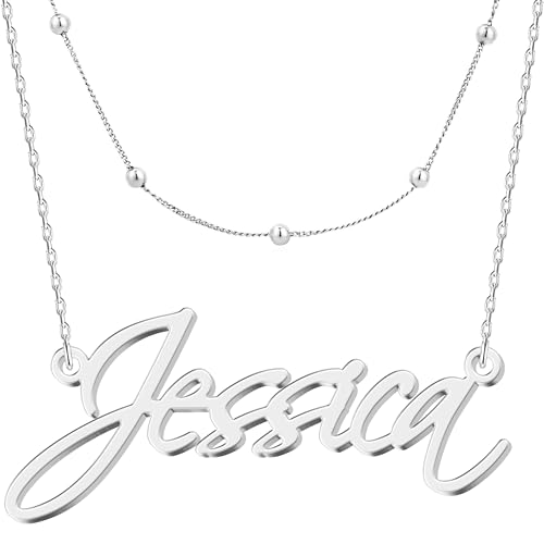 Image of Custom Name Necklace - 925 Sterling Silver & 316 Stainless Steel, 14 Fonts & Multi-Language Options, 4 Colors, 5 Chain Styles, Personalized Gift with Premium Box