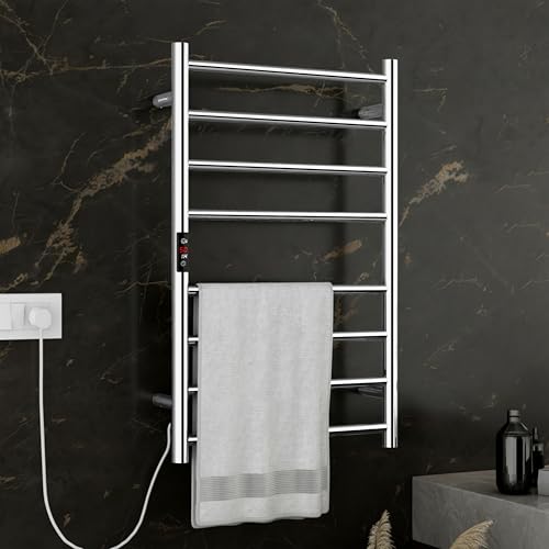 Image of Plantex 304 Grade Stainless Steel Electric Heated Towel Rack for Bathroom /8-Bar Wall Mounted Towel Warmer /Towel Rail /Fast Heating & Rust Proof - Pack of 1 (Chrome, 800 X 500 Watt)