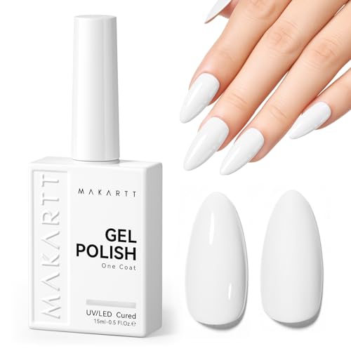Makartt Ultra-Pigmented White Gel Nail Polish 15ml: One Coat White Gel Polish High Gloss Shine, Salon-Grade UV Polish Gels Perfect for French Tips & Nail Art Manicure DIY Salon Home