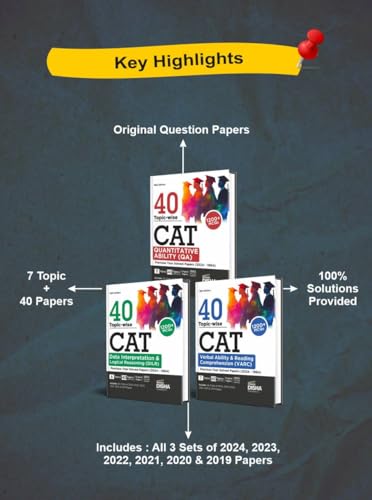 Image of Old Edition - Disha 40 Topic-wise CAT QA, DILR & VARC Previous Year Solved Papers (2024 - 1994) - set of 3 Books 18th Edition | PYQs | DI & Logical ... Verbal Ability & Reading Comprehension