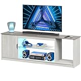 Bestier Soporte de TV LED de 145 cm para televisores de 55/60/65 Pulgadas, Centro de Entretenimiento para Juegos, con Armario para PS5, Moderno Armario de TV con estantes de Cristal Ajustables para
