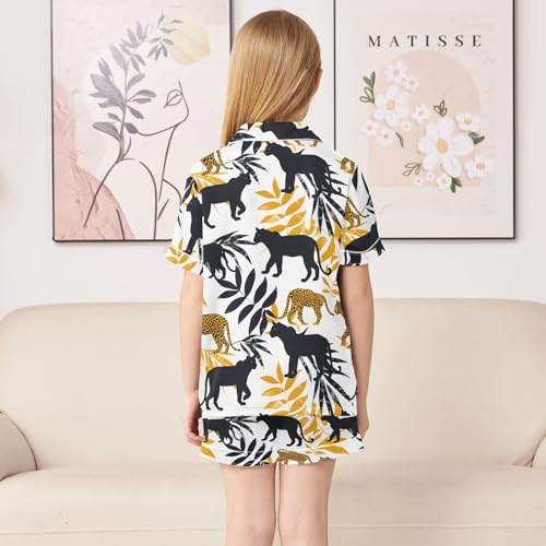 ALAZA Leopard Palm Leaf Tree Satin Pajamas Set Short Sleeve Button Down Sleepwear Summer Pjs 2 Piece4