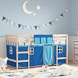 Generisch Kinderhochbett mit Vorhängen Blau 80x200 cm Massivholz Kiefer,Möbel,Betten Zubehör,Betten Bettgestelle-3206956