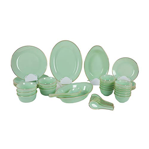 MP USA Home Set 41 Pieces Round Shape Opal Glass Material Green Colored Dinner/ Dinnerware/ Serve ware Set for 6 Person Servings for Dining in Home and Kitchen by Trade Trekkers – Ideal Gift for Housewarming