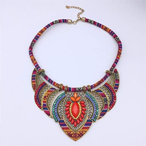 YAZILIND Ethnic Style Chunky Colorful Bohemian Festival Tribal Beaded Bib Collar Choker Costume Necklace Women Alloy Jewelry(Chain Length 45+5cm)
