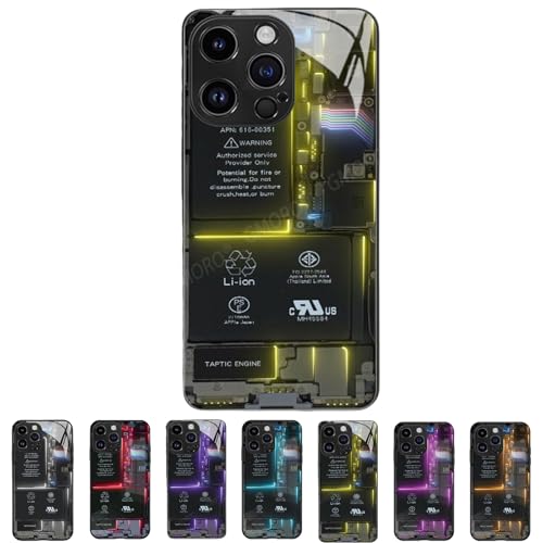 BROIEEN Circuit Board Glass Phone Case, for iPhone 11 12 13 14 15 16 PRO Max, Motherboard Phone Case, Circuit Board Pattern Shockproof Case Cover (for iphone11,Yellow)