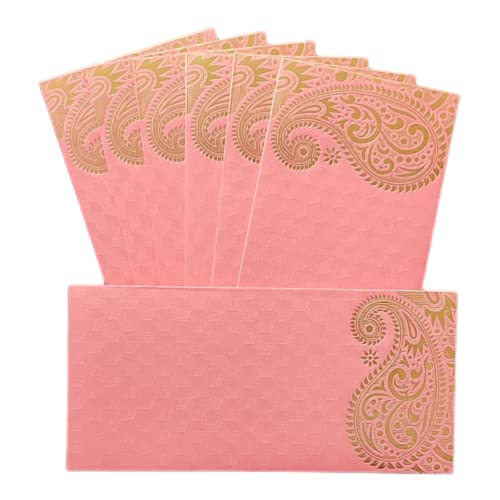 Image of Pack of 25 Matellic Baby-Pink Colourful Designer Shagun Lifafa /Money Gift Envelope with Golden Ambi for Gifting Money on Wedding, Birthday & Any Other Occasion