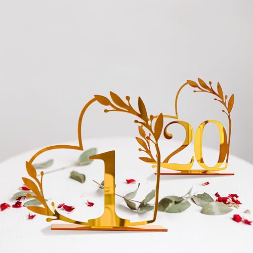 Gold Acrylic Heart-Shaped Table Numbers 1-20 for Weddings, Annive...