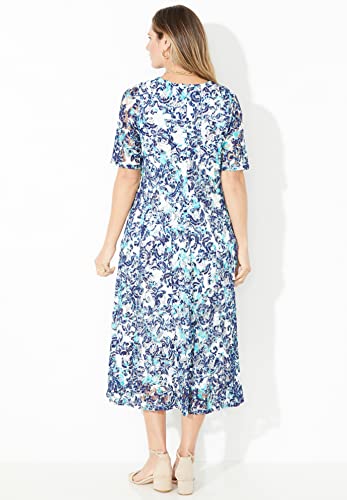 Catherines Women's Plus Size Stretch Lace Fit & Flare Dress - 1X, Black Floral Paisley (3206) #TOP2