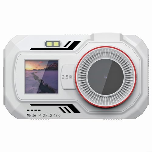 Digitalkamera, 2,5 K, 48 MP, Dual-Screen-Kamera mit 7,6 cm Display, WiFi, 256 GB, unterstützt MP3-Wiedergabe für Fotografie, Videoaufnahme, Weiß