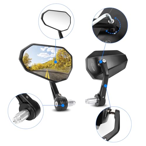 SUPAREE Motorrad Spiegel Universal Motorrad Rückspiegel motorrad Spiegel e-geprüft 360°Drehbar mit Robuste Aluminiumlegierung kompatibal für Scooter Roller ATV(Links und Rechts)