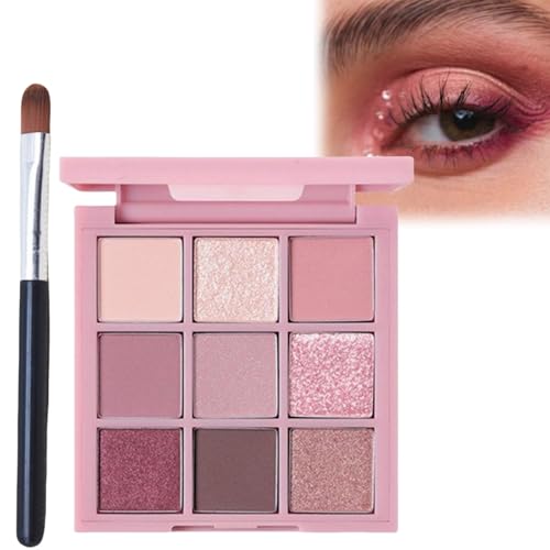 Pink Make-Up Palette - 9 Colour Glitter Matte & Shimmer Glitter Eye Shadow Pallets, Bright Eyeshadows, Long Lasting & Highly Pigmented