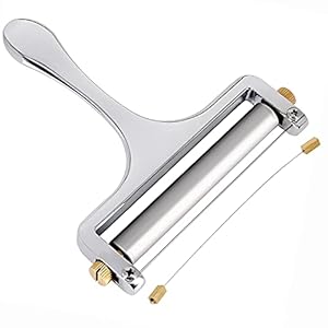 Cheese Slicer with Wire Stainless Steel Cheese Cutter for Cheddar, Gruyere, Raclette, and Mozzarella Cheese Block Adjustable Shaver for Thick & Thin Slices Strong and Durable Zinc Alloy One Extra Wire