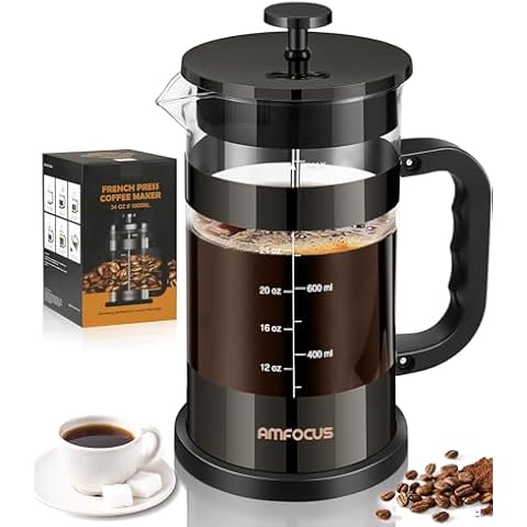 French Press Coffee Maker -34oz Classic Coffee Press Heat-resistant Borosilicate Glass Coffee Pot with 4-Level Disassemble Filters, Portable Cold Brew Coffee Maker for Travel Home(Dark Pewter) Cover