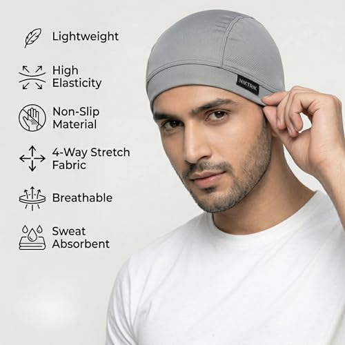 Image of Unisex Helmet Skull Cap for Bikers & Cyclists, Polyester Head Cap, Hair Inner Helmet Cap for Men, Sweat Cooling Beanie Cap, Skull Mask for Summer, Bike Accessories