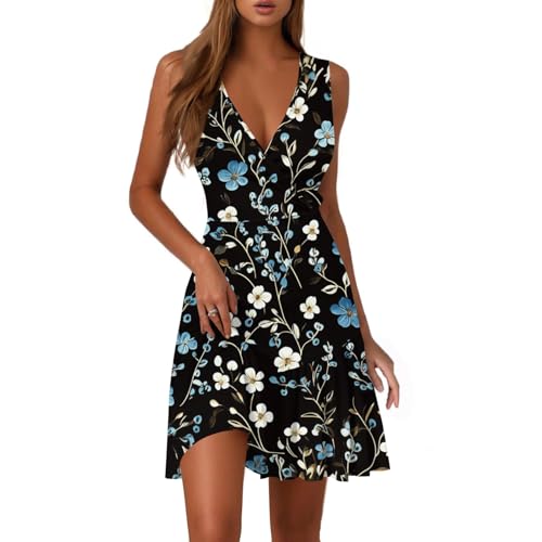 Robes Bustier Unies sans Manches Col en V Et Taille Ajustee Robe Femme Chic Et Elegant A 04-Noir XL